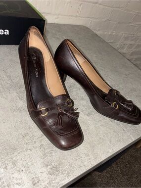 Etienne Aigner Dark Brown Leather Tassel Heels